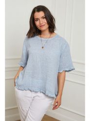 Curvy Lady Lniana koszulka w kolorze błękitnym rozmiar: 48/50. Niebieskie bluzki damskie Curvy Lady, bez wzorów, ze lnu, bez kołnierzyka, bez ramiączek. Za 118.56 zł.