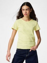 Pieces Koszulka "Pcmay" w kolorze żółtym rozmiar: XL. Żółte bluzki damskie Pieces, xl, bez wzorów, prążkowane, bez kołnierzyka, bez ramiączek. Za 52.67 zł.