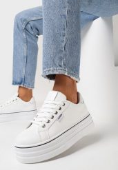 Białe Sneakersy na Platformie Pallia. Białe obuwie sportowe damskie Born2be, bez zapięcia. Za 74.99 zł.