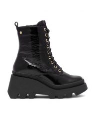 Eva Minge Trzewiki Lavazza-003 Czarny. Czarne botki damskie Eva Minge, ze skóry, bez obcasa, na koturnie, bez zapięcia. Za 274.99 zł.