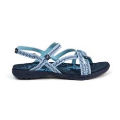Sandały sportowe damskie Tencelle Izas do trekkingu i wędrówek. Niebieskie sandały damskie Izas, bez wzorów, bez obcasa, bez zapięcia. W wyprzedaży za 226.04 zł.
