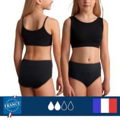 Dół menstruacyjnego stroju kąpielowego nastolatki wysoki stan średnia chłonność. Czarne bikini PLIM UNDERWEAR, bez wzorów. Za 144.99 zł.