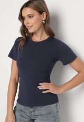 Granatowy Klasyczny T-shirt z Bawełny Lorali. Niebieskie t-shirty damskie Born2be, m, bez wzorów, z bawełny, bez kołnierzyka. Za 29.99 zł.