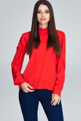Czerwona Bluzka ze Stójką z Riuszką. Czerwone bluzki damskie Figl, l, bez wzorów, z elastanu, bez kołnierzyka, bez ramiączek. Za 179.00 zł.