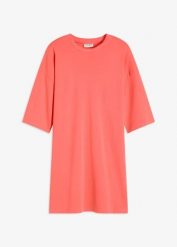 Sukienka T-shirtowa oversize z grubej bawełny organicznej. Czerwone sukienki damskie bonprix, bez wzorów, z bawełny, bez ramiączek. Za 37.99 zł.