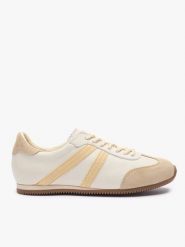 Beżowe sneakersy ze skóry licowej i welurowej. Brązowe obuwie sportowe damskie Ryłko, ze skóry, bez zapięcia. Za 429.99 zł.