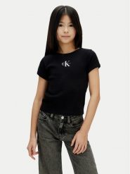 Calvin Klein Jeans T-Shirt LVCKSJB11G Czarny Regular Fit. Czarne koszulki i t-shirty dziewczęce Calvin Klein Jeans, bez wzorów, z bawełny, bez kołnierzyka, bez ramiączek. Za 129.99 zł.