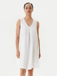 United Colors Of Benetton Sukienka letnia 4AGHDV0AX Biały Relaxed Fit. Białe sukienki damskie United Colors Of Benetton, bez wzorów, ze lnu, bez ramiączek. Za 219.99 zł.