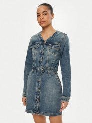 Tommy Jeans Sukienka jeansowa DW0DW19854 Niebieski Regular Fit. Niebieskie sukienki damskie Tommy Jeans, bez wzorów, z bawełny, bez ramiączek. Za 349.99 zł.