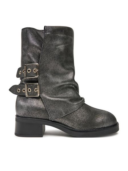 Steve Madden Botki Bonfire SM11003415 Srebrny. Szare botki damskie Steve Madden, ze skóry, bez obcasa, na płaskiej podeszwie, bez zapięcia. Za 599.99 zł.