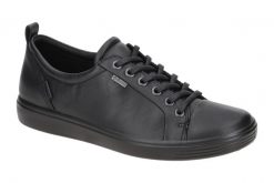 Sznurowane trampki damskie Ecco Soft 7. Czarne trampki damskie ECCO, bez wzorów, z gore-texu, bez zapięcia. Za 673.00 zł.