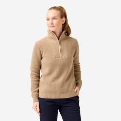 Sweter do golfa damski MW500. Brązowe golfy damskie INESIS, m, bez wzorów, z bawełny, bez ramiączek. Za 159.99 zł.