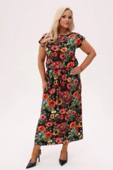 Czarna sukienka MAKOVSKA MAXI w maki i polne kwiaty PLUS SIZE XXL OVERSIZE. Czarne sukienki damskie Moda Size Plus Iwanek, bez wzorów, z dzianiny, biznesowe, bez ramiączek. Za 319.90 zł.