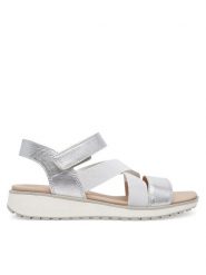 Caprice Sandały 9-28704-44 Srebrny. Szare sandały damskie Caprice, bez wzorów, ze skóry, bez obcasa, na koturnie, bez zapięcia. Za 244.99 zł.