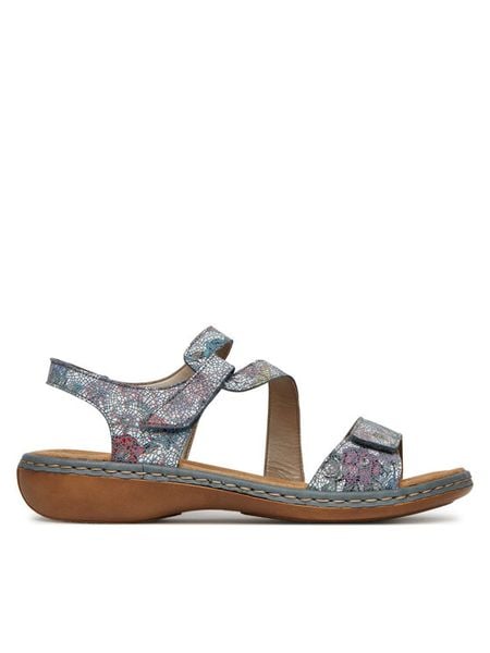 Rieker Sandały 659C7-90 Szary. Szare sandały damskie Rieker, bez wzorów, ze skóry, bez obcasa, na płaskiej podeszwie, bez zapięcia. Za 249.99 zł.