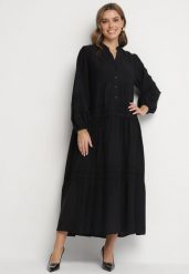 Czarna Rozkloszowana Sukienka z Wiskozy z Koronkowymi Wstawkami Nalanieth. Czarne sukienki damskie Born2be, bez wzorów, z koronki, eleganckie, bez ramiączek. W wyprzedaży za 144.49 zł.