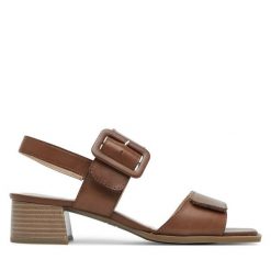 Sandały Caprice. Brązowe sandały damskie Caprice, bez wzorów, bez obcasa, na słupku, bez zapięcia. Za 249.99 zł.