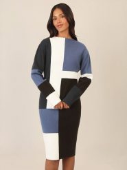 APART Sukienka dzianinowa w kolorze czarno-niebiesko-białym rozmiar: 40. Czarne sukienki damskie Apart, bez wzorów, z dzianiny, bez ramiączek. Za 230.99 zł.