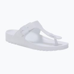 Japonki damskie Scholl Bahia Eva. Białe klapki damskie Scholl, bez wzorów, z materiału, bez obcasa, bez zapięcia. Za 169.99 zł.