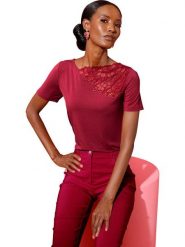 WITT WEIDEN Koszulka w kolorze bordowym rozmiar: 44. Czerwone bluzki damskie WITT WEIDEN, bez wzorów, z koronki, bez kołnierzyka, bez ramiączek. Za 69.99 zł.