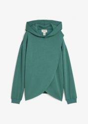 Bluza z kapturem z miękkiej mieszanki wiskozy. Zielone bluzy damskie bonprix, bez wzorów, z wiskozy, z kapturem. Za 129.99 zł.
