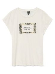 Vero Moda Koszulka w kolorze kremowym rozmiar: L. Brązowe bluzki damskie Vero Moda, l, bez wzorów, z bawełny, bez kołnierzyka, bez ramiączek. Za 52.79 zł.