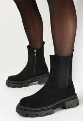 Czarne Botki Sztyblety na Grubej Podeszwie w Cyrkonie Nixe. Czarne botki damskie Born2be, bez obcasa, na płaskiej podeszwie, bez zapięcia. Za 189.99 zł.