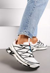 Biało-Czarne Sneakersy przed Kostkę Ściągane Gumką z Ozdobnymi Wstawkami na Cholewce Axliara. Białe obuwie sportowe damskie Born2be, z materiału, przed kostkę, bez zapięcia. Za 99.99 zł.