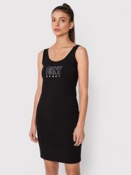 DKNY Sport Sukienka letnia DP2D4646 Czarny Slim Fit. Czarne sukienki damskie DKNY Sport, bez wzorów, z bawełny, sportowe, bez ramiączek. Za 209.99 zł.