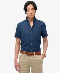 Superdry Vacation Linen Koszula krótki rękaw 100% len – NAVY. Niebieskie koszule damskie Superdry, l, bez wzorów, ze lnu, wakacyjne, bez kołnierzyka, bez ramiączek. Za 277.50 zł.