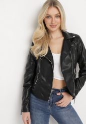 Czarna Klasyczna Kurtka Motocyklowa z Ozdobnymi Przeszyciami Jubilosa. Czarne kurtki damskie Born2be, l, bez wzorów, z jeansu, bez kaptura. Za 159.99 zł.