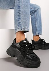 Czarne Sneakersy na Grubej Podeszwie z Ozdobnym Sznurowaniem przed Kostkę Mystarie. Czarne obuwie sportowe damskie Born2be, przed kostkę, bez zapięcia. Za 99.99 zł.