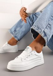 Biało-Szare Sneakersy z Brokatową Lamówką Pianissa. Białe obuwie sportowe damskie Renee, z materiału, bez zapięcia. Za 99.99 zł.