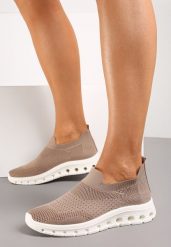 Ciemnobeżowe Wsuwane Buty Sportowe z Elastyczną Cholewką do Kostki Asigruna. Brązowe obuwie sportowe casual damskie Renee. Za 44.99 zł.