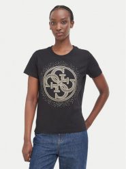 Guess T-Shirt W6BI30 K6051 Czarny Regular Fit. Czarne t-shirty damskie Guess, s, z aplikacjami, z bawełny, bez kołnierzyka. Za 214.99 zł.