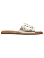 Clarks Skórzane klapki "Maritime Mule" w kolorze złotym rozmiar: 38. Żółte klapki damskie Clarks, bez wzorów, z otwartym noskiem, bez obcasa, bez zapięcia. Za 193.24 zł.