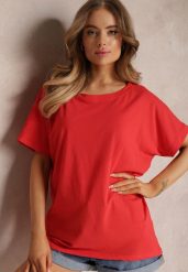 Czerwony Bawełniany T-shirt Oversize z Krótkim Rękawem i Dłuższym Tyłem Zanimara. Czerwone t-shirty damskie Renee, m, bez wzorów, z bawełny, bez kołnierzyka. Za 24.99 zł.