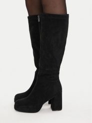 DeeZee Kozaki CEO-WS22392-07 Czarny. Czarne kozaki damskie DeeZee, z materiału, bez obcasa, na słupku, bez zapięcia. Za 219.99 zł.