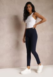 Granatowe Legginsy z Długimi Nogawkami i Gumką w Talii z Bawełny Ayvia. Niebieskie legginsy damskie Renee, s, bez wzorów, z bawełny. Za 9.99 zł.