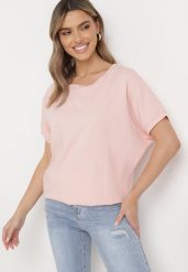 Różowy T-shirt z Krótkimi Rękawami i Dłuższym Tyłem Cercisa. Czerwone t-shirty damskie Born2be, bez wzorów, z bawełny, bez kołnierzyka. Za 29.99 zł.