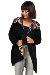 Czarna Rozpinana Luźna Bluza z Kwiecistym Kapturem. Czarne bluzy damskie MOE, l, bez wzorów, z bawełny. Za 303.90 zł.