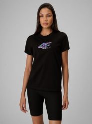 4F T-shirt regular z nadrukiem damski - czarny M. Czarne t-shirty damskie 4F, m, bez wzorów, z bawełny, bez kołnierzyka. Za 59.99 zł.
