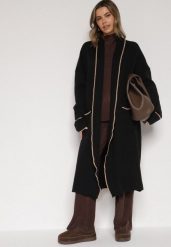 Czarny Długi Niezapinany Kardigan Ozdobiony Lamówką Veritusa. Czarne kardigany damskie Born2be, uniwersalny, bez wzorów, z jeansu. Za 119.99 zł.