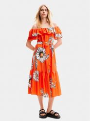 Desigual Sukienka letnia Georgeo 24SWVW02 Pomarańczowy Regular Fit. Brązowe sukienki damskie Desigual, bez wzorów, z bawełny, bez ramiączek. Za 339.99 zł.