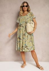 Żółta Sukienka Boho z Wiskozy z Cienkim Paskiem w Talii Rivasea. Żółte sukienki damskie Renee, bez wzorów, z wiskozy, boho, bez ramiączek. W wyprzedaży za 41.99 zł.