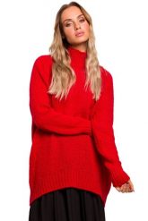 Sweter damski oversize asymetryczny sweter z wełną czerwony. Czerwone swetry klasyczne damskie Polskie swetry, na zimę, l, z dzianiny, z asymetrycznym kołnierzem. Za 259.00 zł.