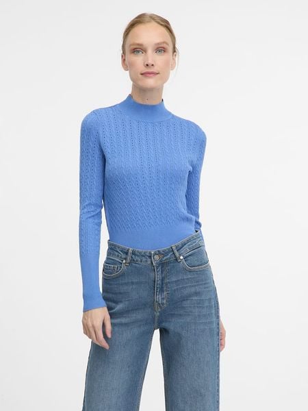 Orsay Sweter w kolorze błękitnym rozmiar: XS. Niebieskie swetry klasyczne damskie Orsay, xs, ze splotem, bez kołnierzyka. Za 43.99 zł.