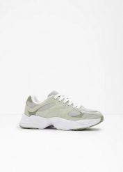 Sneakersy chunky. Zielone obuwie sportowe casual damskie bonprix, z materiału, bez zapięcia. Za 147.99 zł.