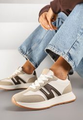 Ciemnobeżowe Sneakersy Ozdobione Geometrycznym Motywem Dalvisa. Brązowe obuwie sportowe damskie Renee, bez zapięcia. Za 79.99 zł.