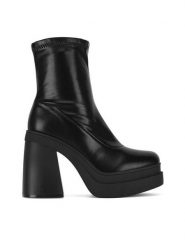 DeeZee Botki KX2311501 Czarny. Czarne botki damskie DeeZee, z materiału, bez obcasa, na słupku, bez zapięcia. Za 229.99 zł.